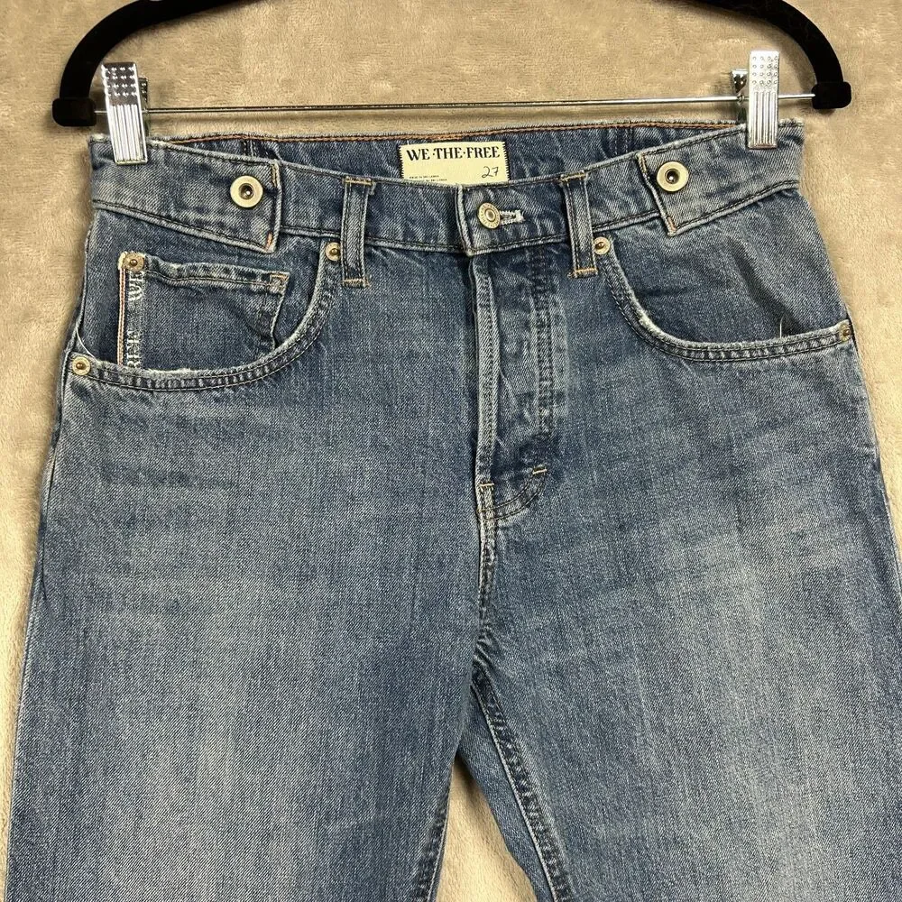 We The Free Slim Shade Selvedge Jeans Straight Leg Button Fly Sz 27 Blue